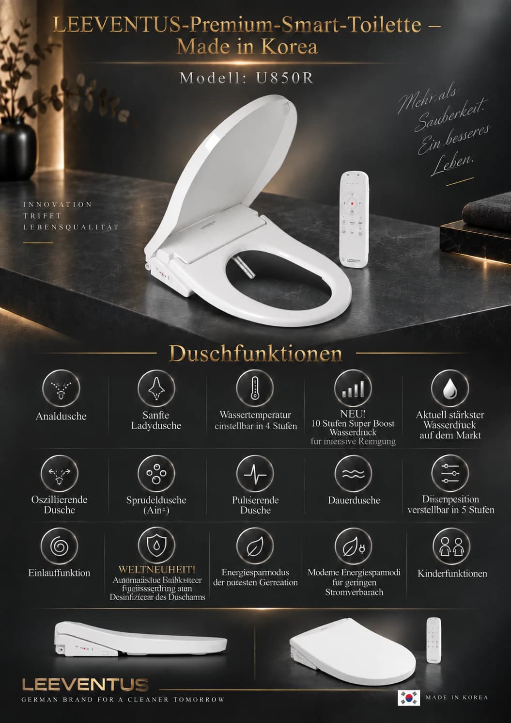 U850R — Duschfunktionen